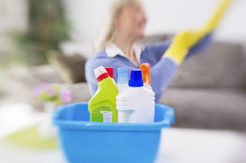 Living room deep cleaning with dust removal and floor care